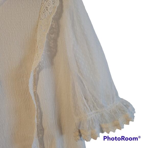 Flower & Feather Women's 2XL White Lace Blouse Top Boho Short Sleeve - Picture 4 of 8
